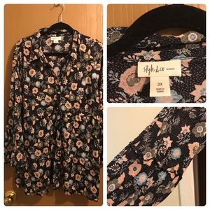 Floral Button Up L/S Shirt - 2X